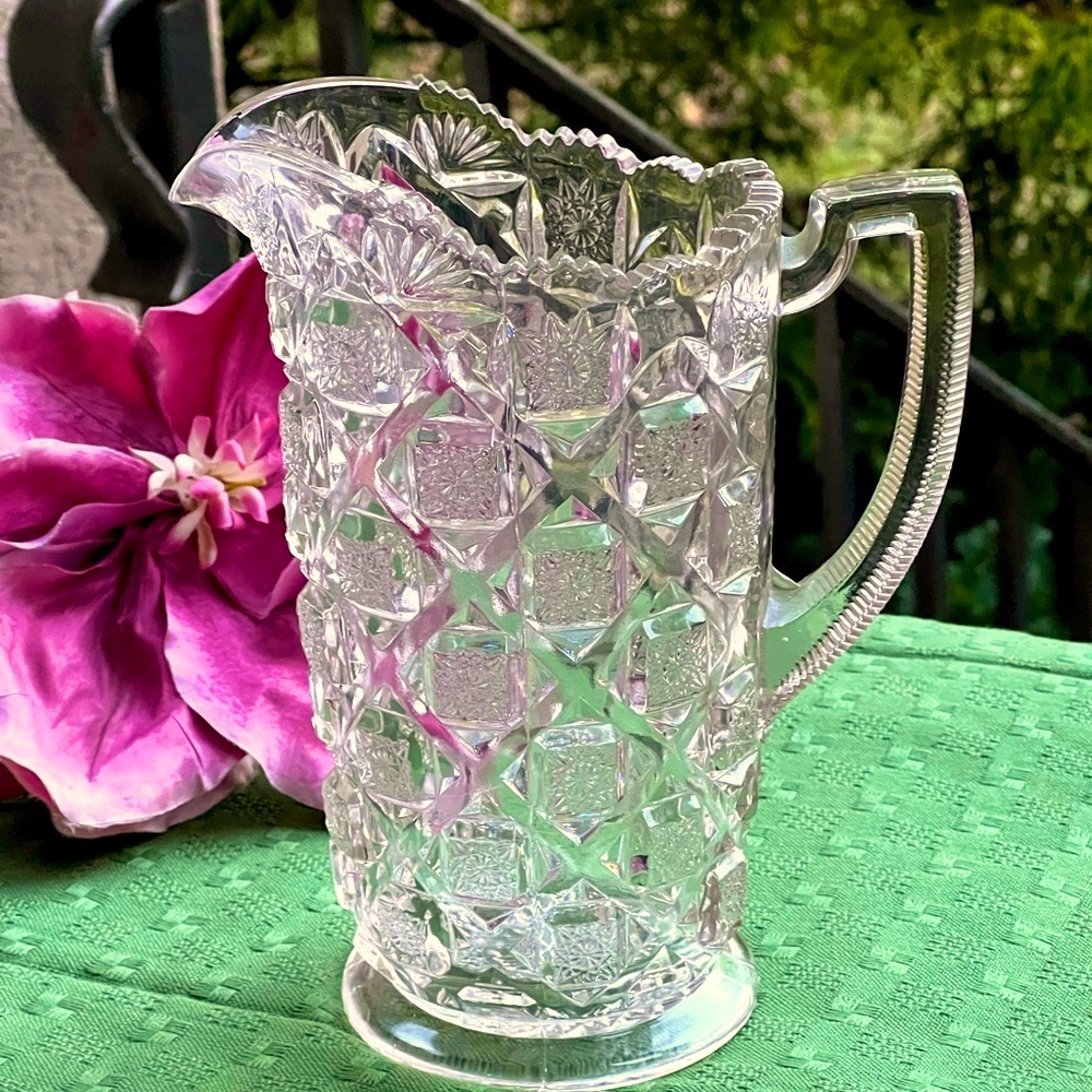 Westmoreland EAPG  Pitcher Clear Glass  Old Quilt Design  7.5".tall.